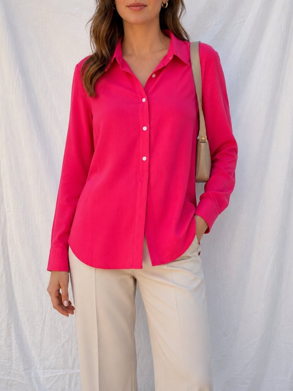 Liz Claiborne Red Long-Sleeve Popover Blouse — Women's M, Soft Rayon